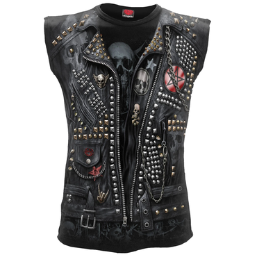 Men's Vintage Skull Punk Chic Motorcycle Rock Band Printed Casual Cross Element Printed Vest