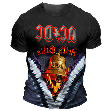Men's Vintage Acdc Hell's Chic Bells Rock Band Print Daily Short Sleeve Crew Neck T-shirt