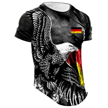 Men's Vintage German Flag Chic Eagle Print Short Sleeve Round Neck T-shirt
