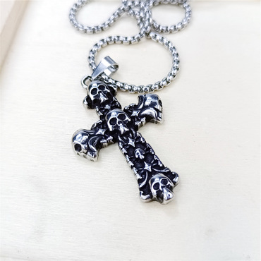 Rock Punk Hip Hop Chic Retro Skull Cross Stainless Steel Necklace