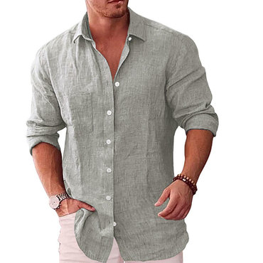 Men's Casual Loose Solid Chic Color Casual Long Sleeve Shirt