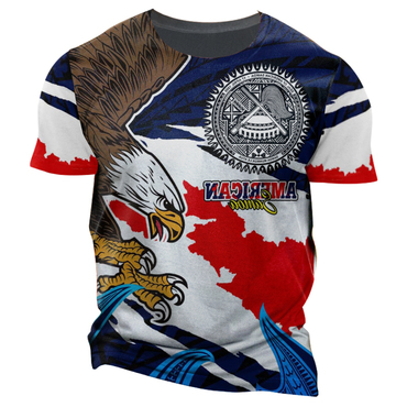 Men's America Samoa Polynesian Chic Eagle 3d Print Short Sleeve T-shirt