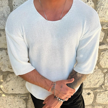 Knitted Wool 3/4 Sleeve Chic Solid T-shirt
