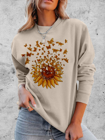Women's Butterfly Sunflower Graphic Print Chic Comfortable Soft Sweatshirt Tops