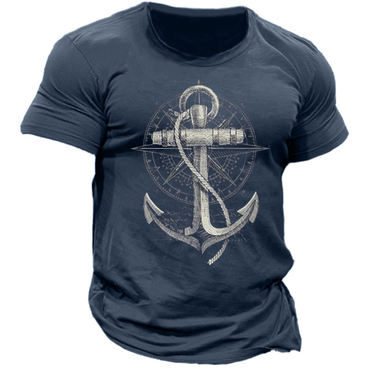 Men's Anchor Compass Graphic Chic Marine Cotton Print T-shirt