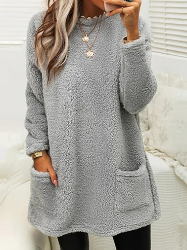 Casual Loose Solid Color Chic Plush Long Sleeve Sweatshirt