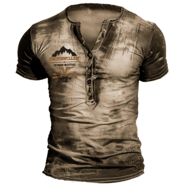 Men's Vintage Yellowstone Print Chic Daily Short Sleeve Henley Neck T-shirt