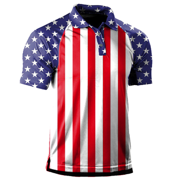American National Flag Patriots Chic General Commemorative Print Short Sleeved Polo T-shirt