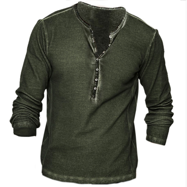 Men's Vintage Wash Tactical Chic Casual Long Sleeve T-shirt