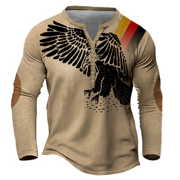 Men's T-shirt Henley German Chic Flag Eagle Long Sleeve Vintage Color Block Daily Tops