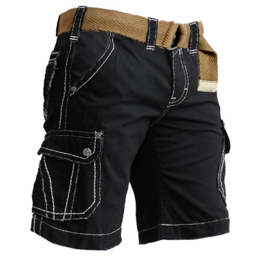 Men's Contrast Line Casual Chic Cargo Shorts