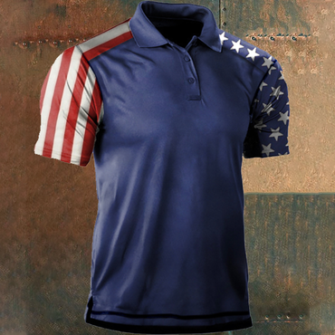 Men's Outdoor American Flag Print Chic Polo Neck T-shirt