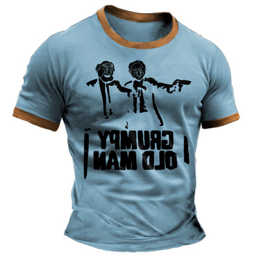 Men's Vintage Grumpy Old Chic Man Printed Color Block Short Sleeve Crew Neck T-shirt