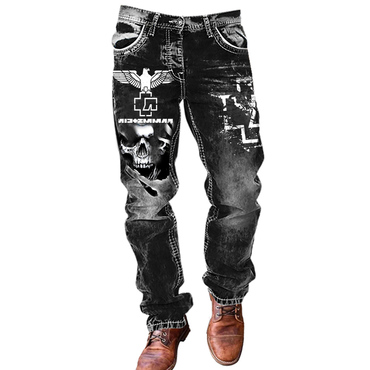 Men's Cargo Pants Rammstein Chic Rock Band Skull Print Vintage Distressed Utility Outdoor Pants