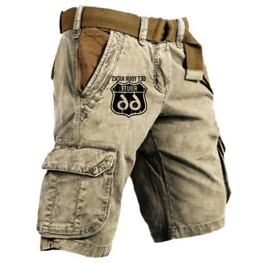Men's Cargo Shorts Vintage Chic Route 66 Tactical Multi-pocket Sports Loose Wear-resistant Summer Daily Casual Pants