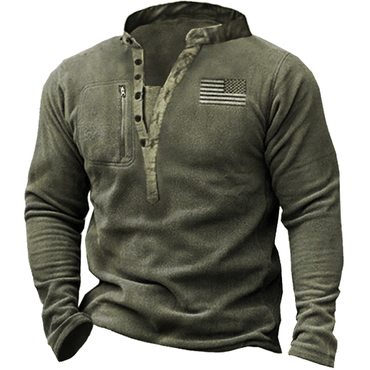 Outdoor Fleece Henley Collar Chic Tactical Men's Sweatshirt