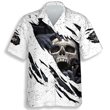 Men's White Grunge Skull Chic Hawaiian Shirt