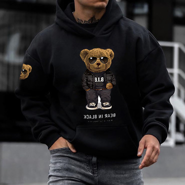 Teddy Bear Men's Casual Chic Hooded Sweatshirt