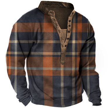 Men's Outdoor Vintage Plaid Chic Henley Collar Sweatshirt