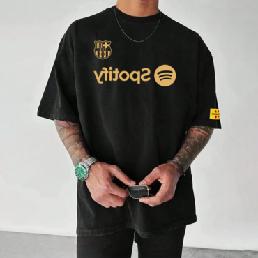 Men's Fc Barcelona Printed Chic Henry Short Everyday Sleeve Neck T-shirt