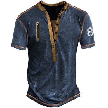 Men's Outdoor Tactical Chic Zipper Contrast Color Henley T-shirt