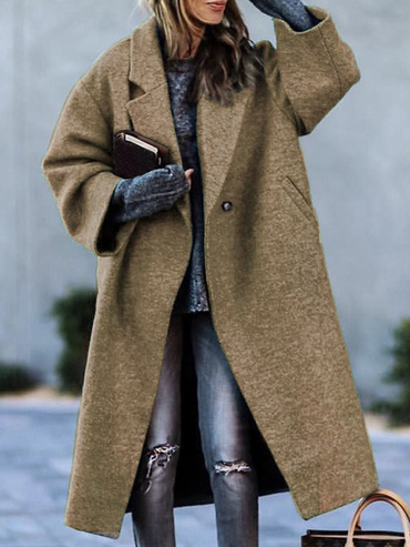 Women's Solid Color Mid-length Chic Woolen Tweed Coat