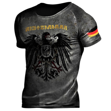Men's Vintage Rammstein Rock Chic Band German Flog Eagle Short Sleeve Crew Neck T-shirt