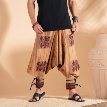 Men's Vacation National Style Print Chic Loose Linen Harem Pants