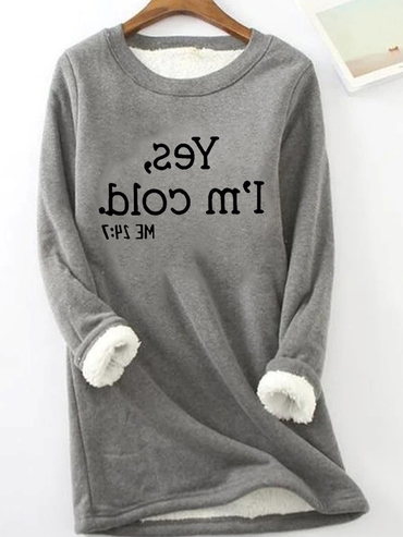 Casual Letter Print Plush Chic Crew Neck Warm Long Sleeve T-shirt