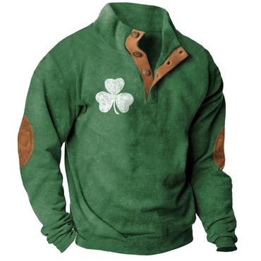 Men's Sweatshirt St. Patrick's Chic Day Shamrock Lucky You Print Stand Collar Buttons Color Block Vintage Daily Tops