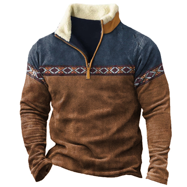 Men's Aztec Colorblock Chic Zipper Stand Collar Sweatshirt