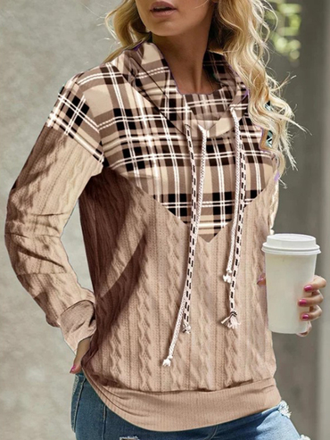 Women's Retro Plaid Contrast Chic Color Stitching Jacquard Knit Casual Sweater