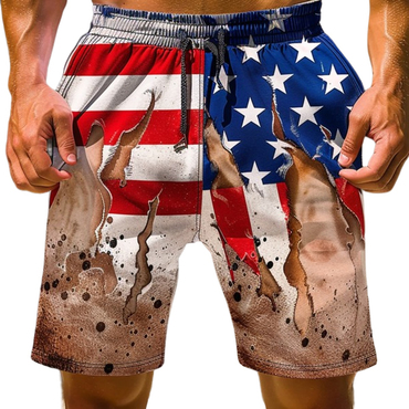 Men's American Flag Print Chic Outdoor Vintage Shorts