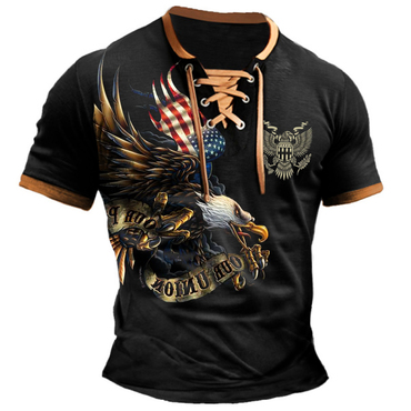 Men's Us National Emblem Chic Eagle Flag Print Neckline Tie Short Sleeved T-shirt