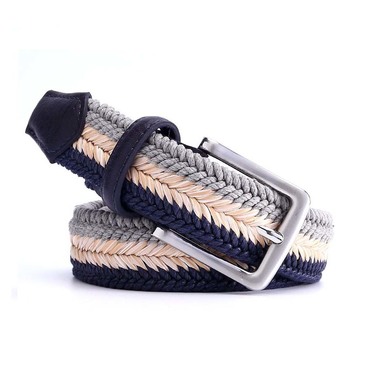 Herringbone Pattern Woven Belt Chic Wax Rope Straw Mixed Casual Canvas Belt