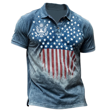 Men's American Flag National Chic Emblem Patriots Tie Dyed Print Polo T-shirt