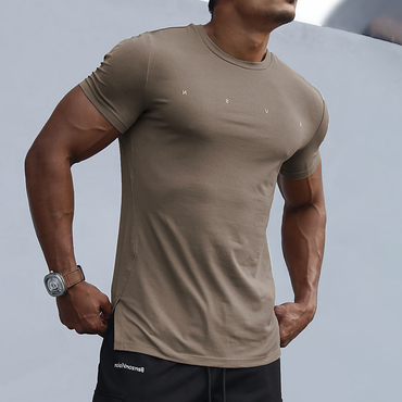 Men's Outdoor Casual Solid Chic Color Breathable Round Neck Bottoming Shirt Sports Fitness Slim Short-sleeved T-shirt