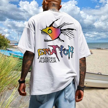Men's Hot Tuna Australia Chic Surf Poster Beach Loose Short Sleeve Oversized T-shirt