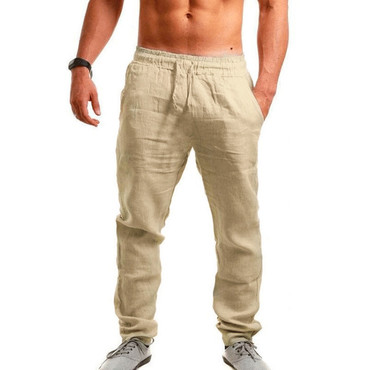 Men's Linen Pants Men's Chic Hip-hop Breathable Cotton And Linen Trousers Trend Solid Color Casual Pants