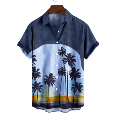 Men's Hawaiian Palms Colorblock Print Chic Shirt