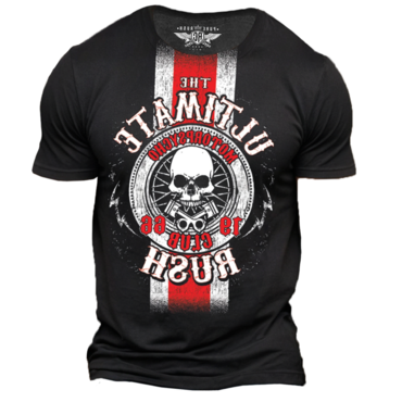 Men's Vintage Motorcycle Skull Chic Rush 66 Print Short Sleeve Crew Neck T-shirt
