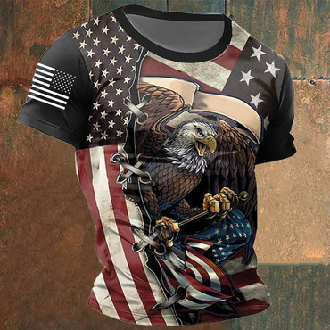 Men's Eagle American Flag Chic Daily Vintage Crew Neck Short Sleeve T-shirt