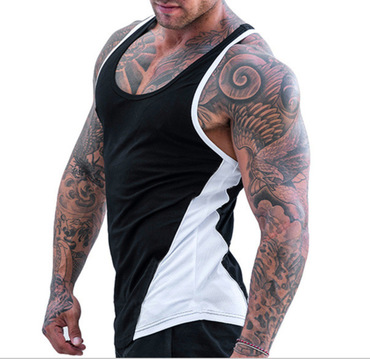 Men's Contrast Color Patchwork Chic Sports Fitness Top Tank