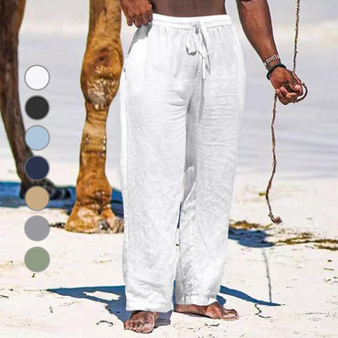 Men's Wide Leg Pants Chic Thin Section Breathable Cotton Linen Loose Casual Beach Trousers