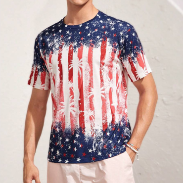 Men's American Flag Print Chic Loose Short Sleeve Oversized T-shirt