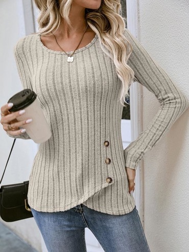 Solid Color Round Neck Chic Knitted T-shirt