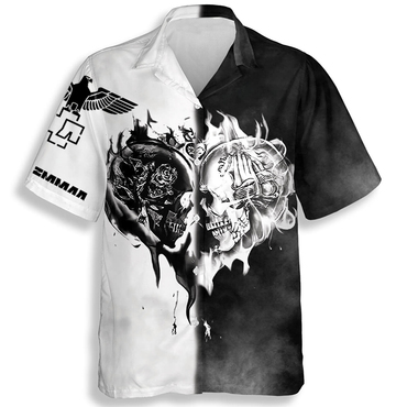 Men's Rammstein Vintage Skull Chic Love Black White Flame Skull Hawaiian Shirt