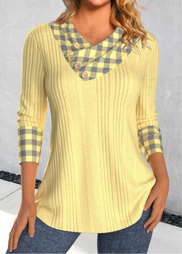 Women's Plaid Patchwork V-neck Chic Knitted Pit Top