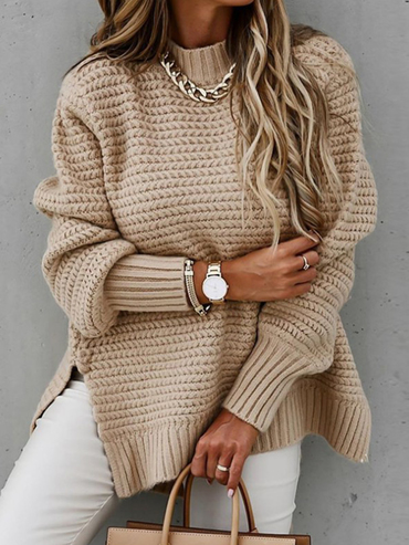 Women's Solid Color Loose Chic Knitted Casual Side Slit Sweater