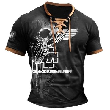 Men's T-shirt Rammstein Rock Chic Band Skull Vintage Lace-up Short Sleeve Color Block Summer Daily Tops